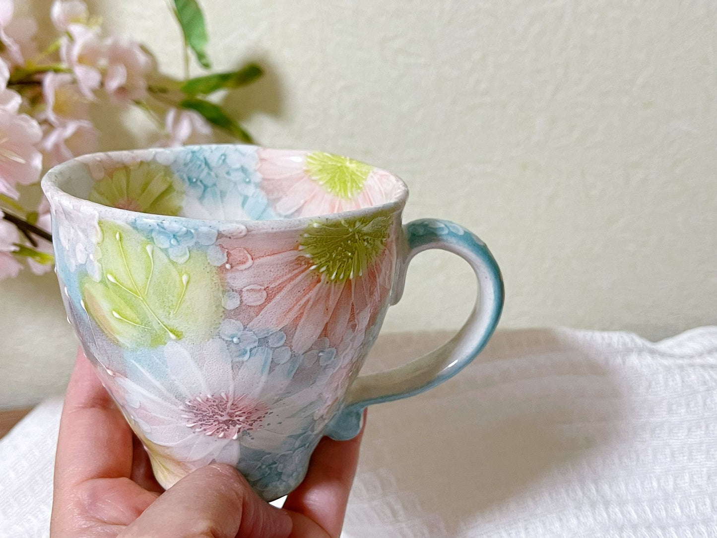 Hand-Painted Rose Tea Mug|Japanese Ceramic Coffee Mug| Handmade Setoyaki Teaware|Authentic Japanese Ceramic Mug with Floral Design