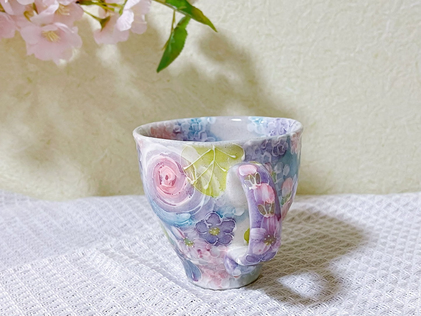 Japanese Handmade Setoyaki Hanami Floral Coffee Cup| 3D Spring Flower Artisan Ceramic Tea Cup|Sakura Flower Afternoon Tea Pottery Mug