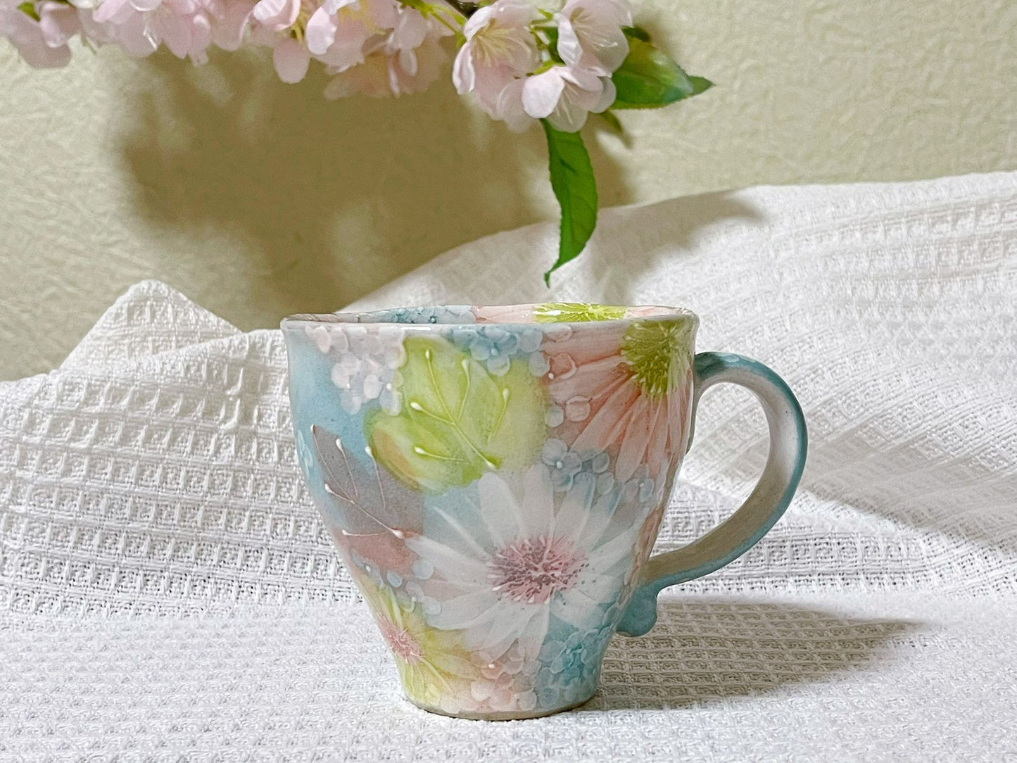 Hand-Painted Rose Tea Mug|Japanese Ceramic Coffee Mug| Handmade Setoyaki Teaware|Authentic Japanese Ceramic Mug with Floral Design