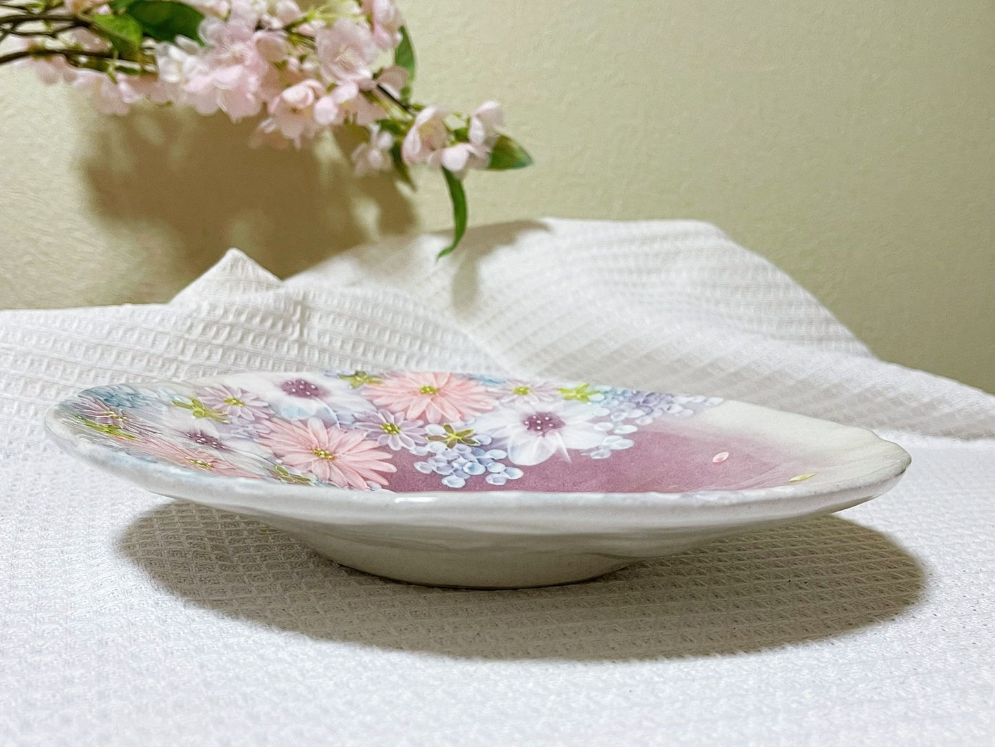 Japanese Seto-Ware hand-painted Sakura Blossom ceramic plate | Japanese premium tableware ceramic artwork | Sakura Pasta Plate / Salad Plate