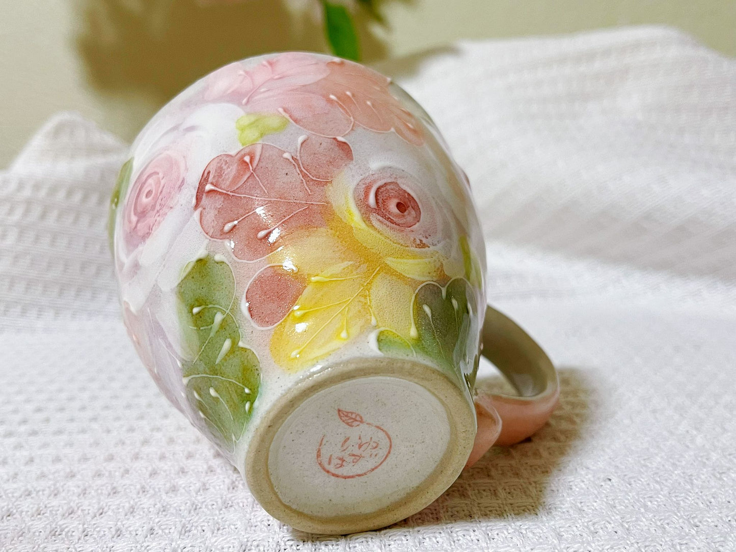 Hand-Painted Rose Tea Mug|Japanese Ceramic Coffee Mug| Handmade Setoyaki Teaware|Authentic Japanese Ceramic Mug with Floral Design