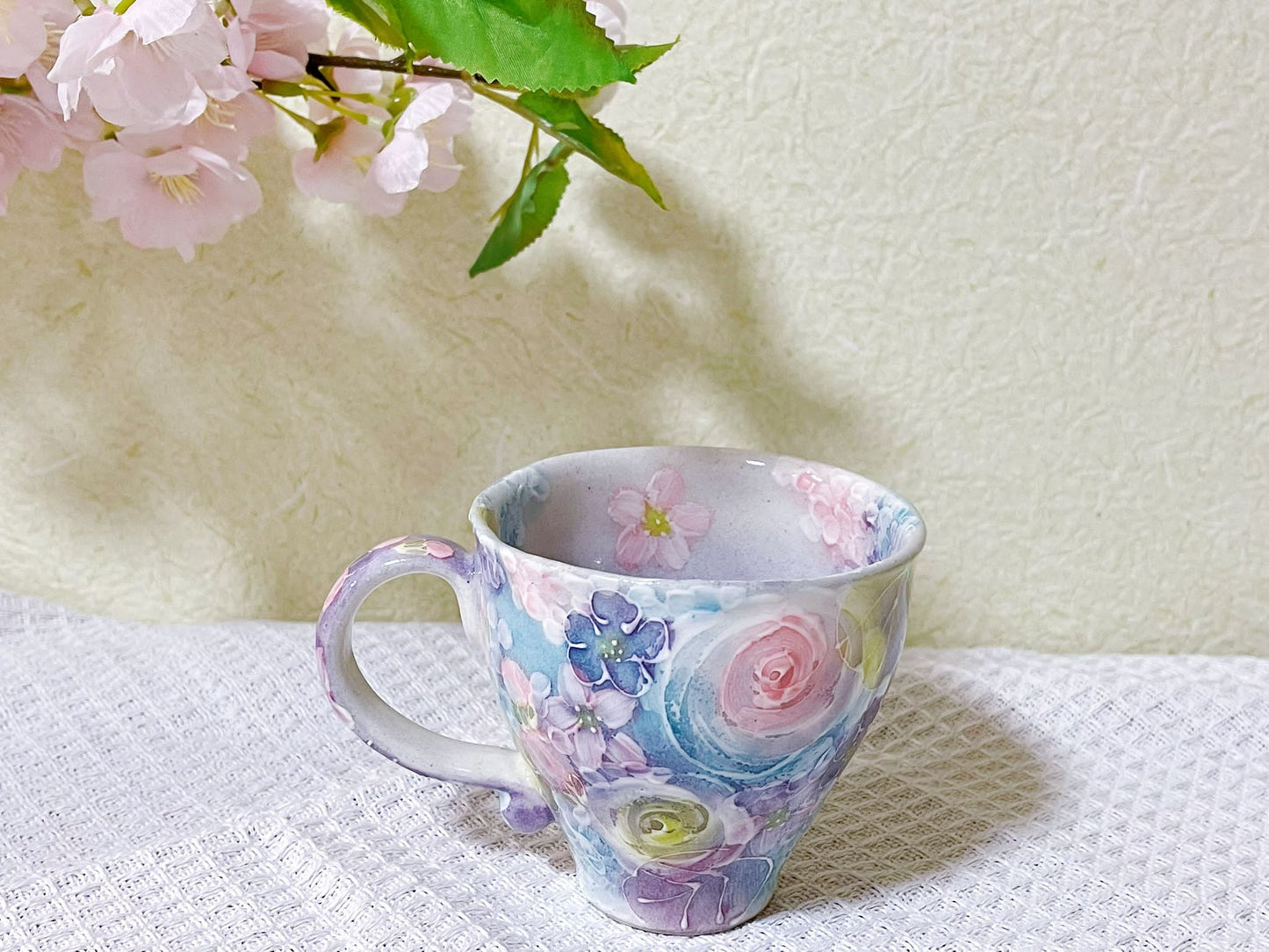 Japanese Handmade Setoyaki Hanami Floral Coffee Cup| 3D Spring Flower Artisan Ceramic Tea Cup|Sakura Flower Afternoon Tea Pottery Mug