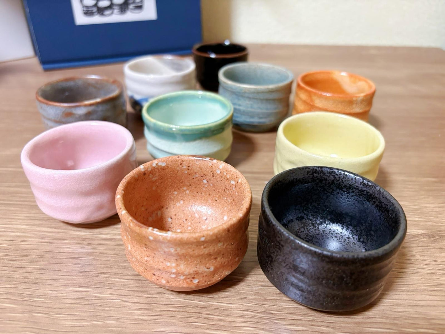 Wabi Sabi Handmade Kodawari Guinomi Sake Cups Set | 10 Collectors' Japanese Sake/ Teacups in Contrasting Colour Combos/ Macaron Candy Glaze