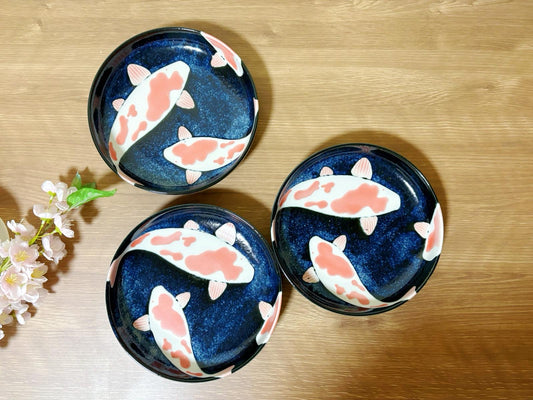 Set of 3, Koi Fish Pasta Plate Japanese Mino Ware Made in Japan Tableware Set Authentic Japanese tableware handmade sushi plate set