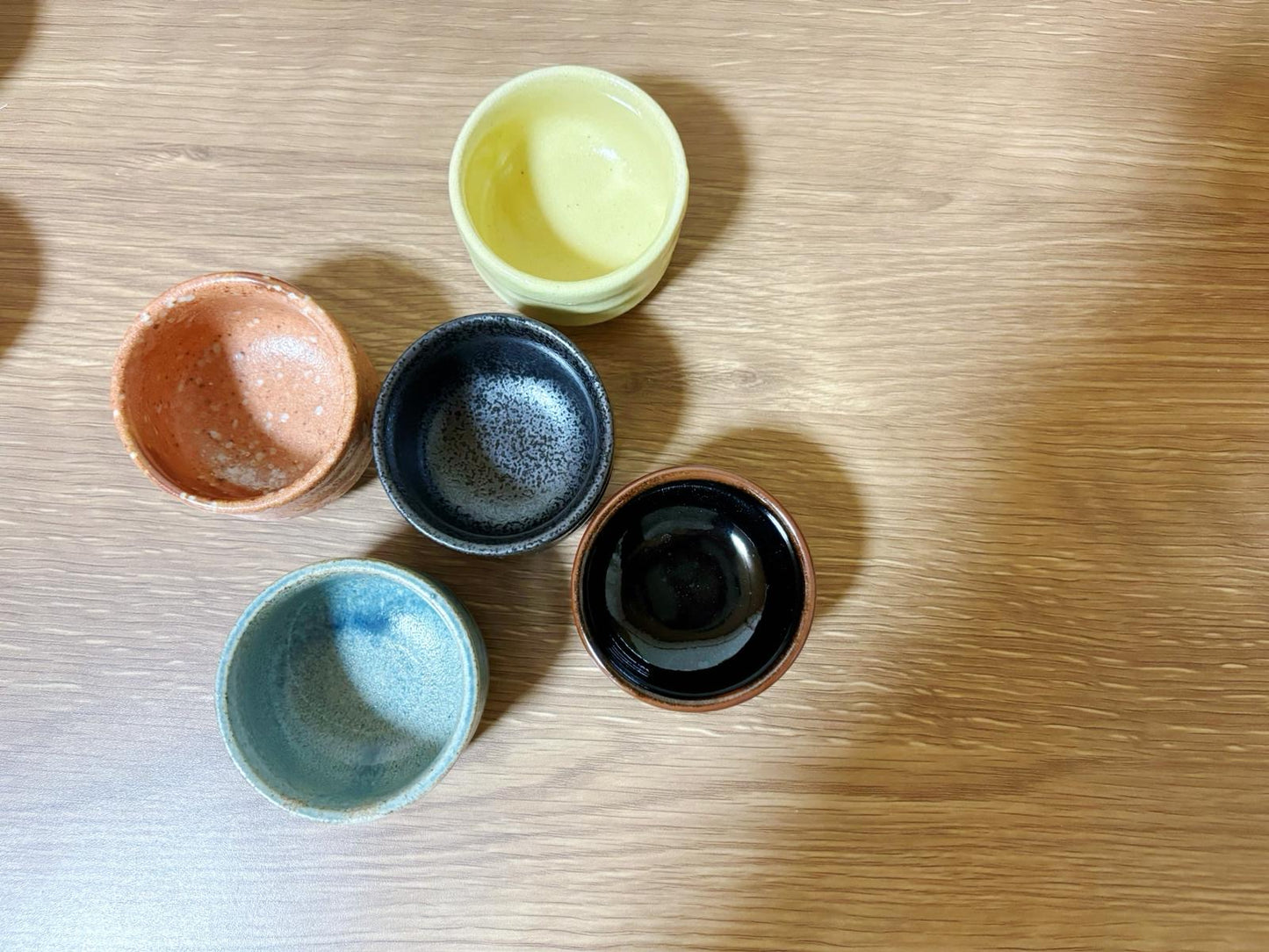 Wabi Sabi Handmade Kodawari Guinomi Sake Cups Set | 10 Collectors' Japanese Sake/ Teacups in Contrasting Colour Combos/ Macaron Candy Glaze