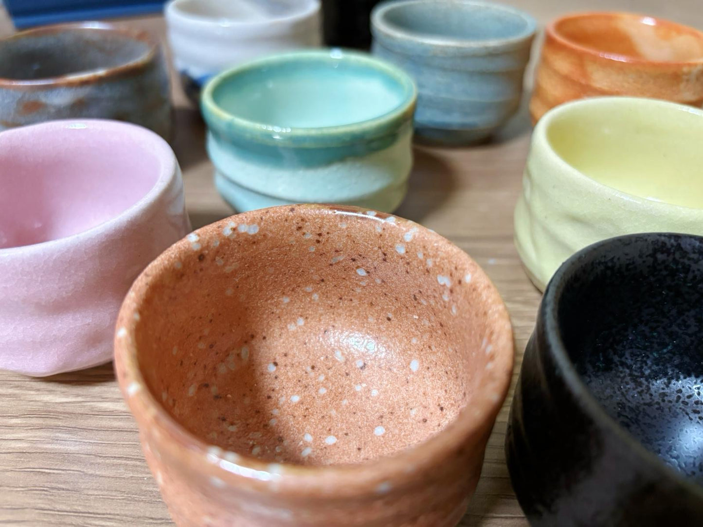 Wabi Sabi Handmade Kodawari Guinomi Sake Cups Set | 10 Collectors' Japanese Sake/ Teacups in Contrasting Colour Combos/ Macaron Candy Glaze