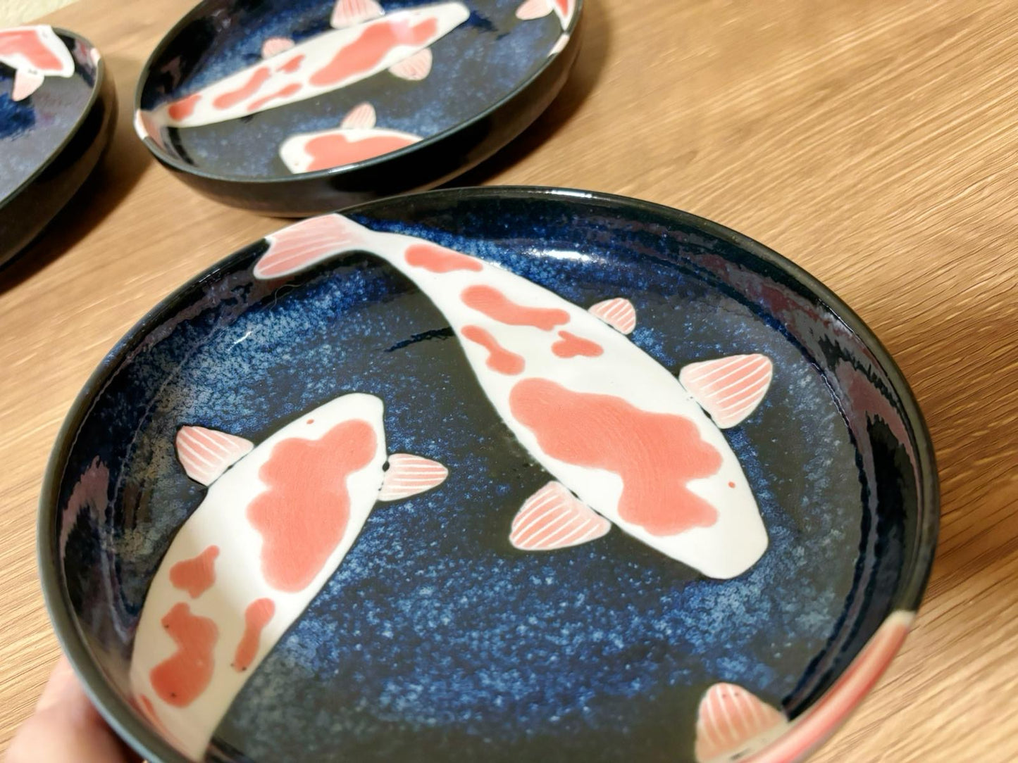 Set of 3, Koi Fish Pasta Plate Japanese Mino Ware Made in Japan Tableware Set Authentic Japanese tableware handmade sushi plate set