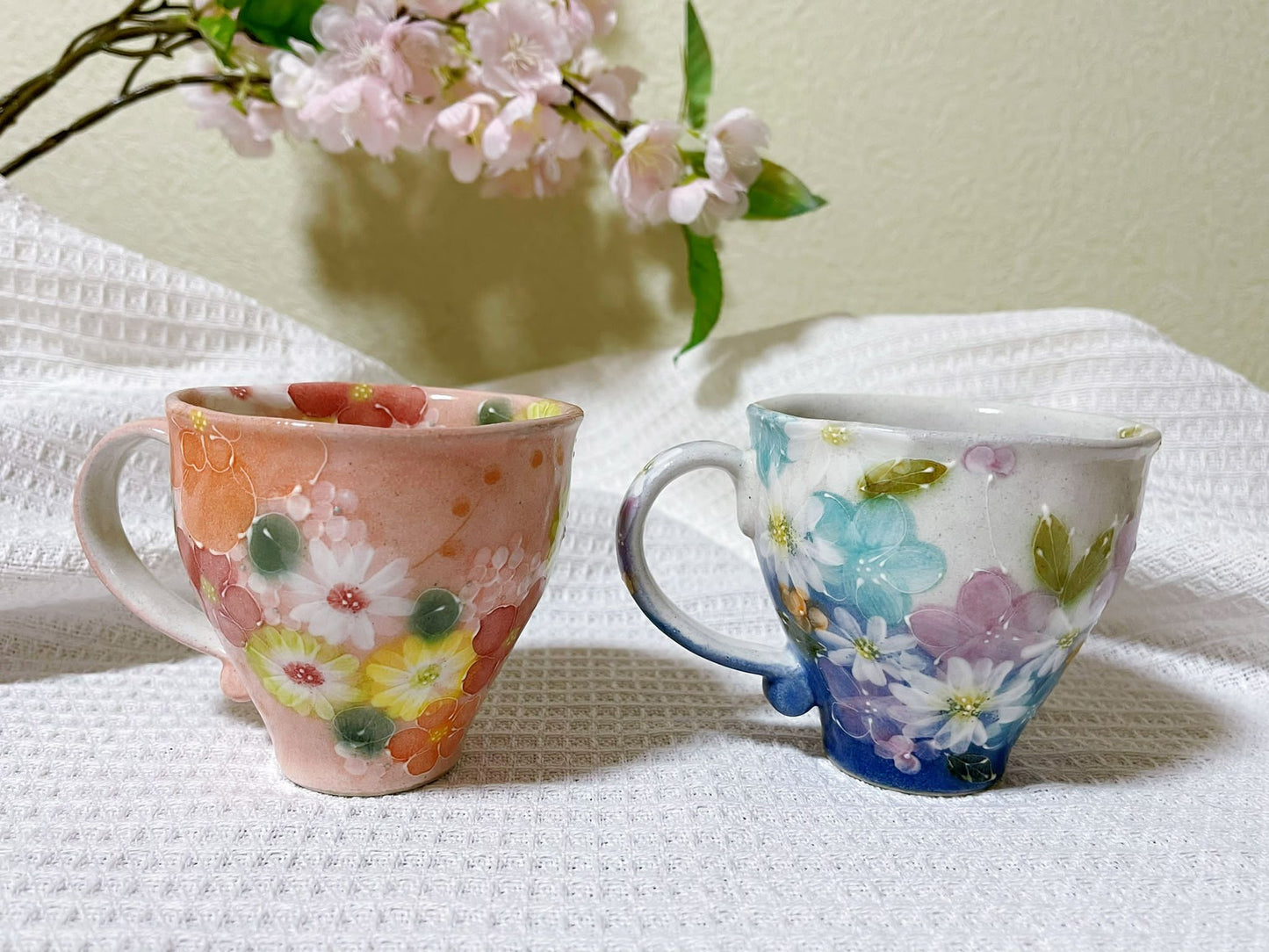 Hand-Painted Rose Tea Mug|Japanese Ceramic Coffee Mug| Handmade Setoyaki Teaware|Authentic Japanese Ceramic Mug with Floral Design