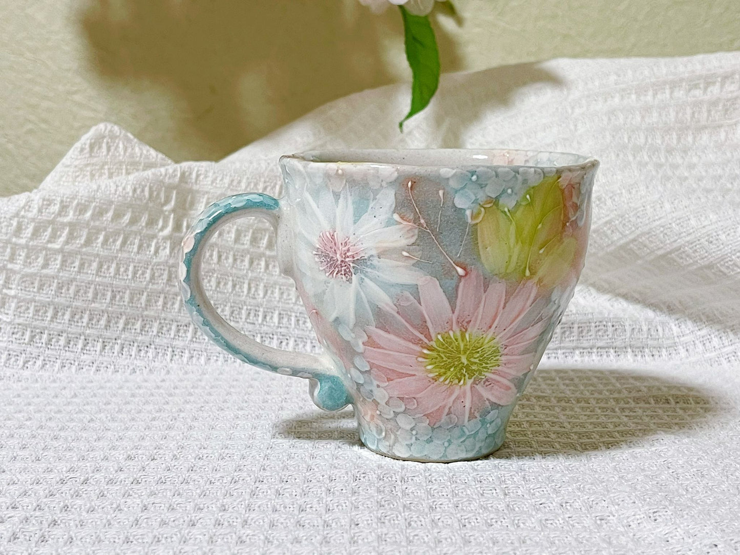 Hand-Painted Rose Tea Mug|Japanese Ceramic Coffee Mug| Handmade Setoyaki Teaware|Authentic Japanese Ceramic Mug with Floral Design