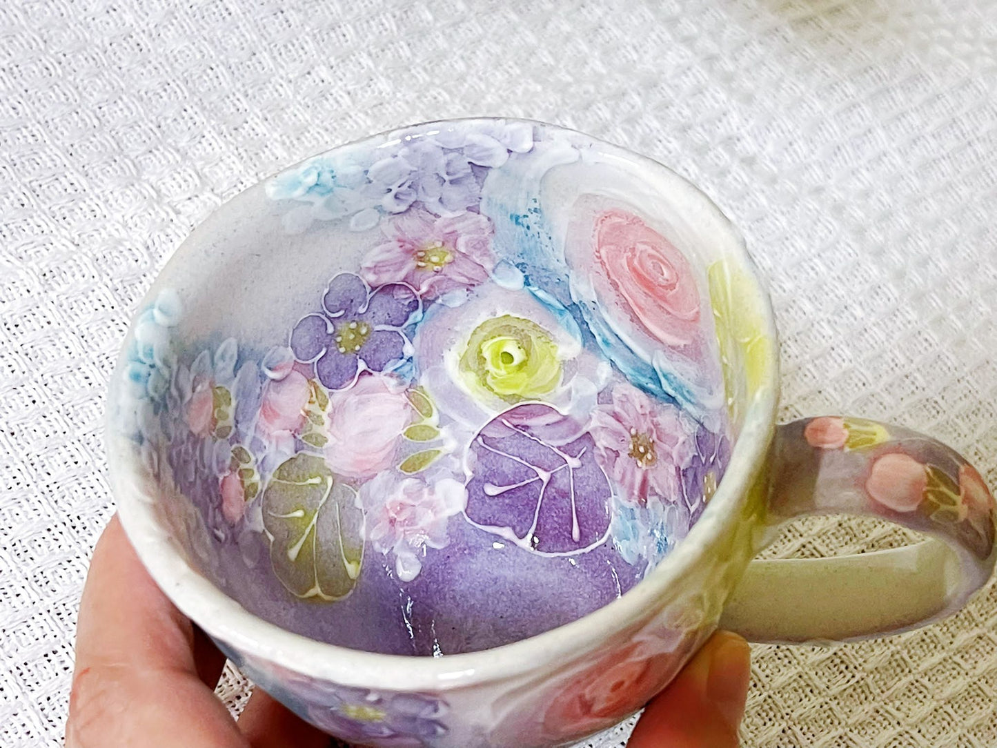 Japanese Handmade Setoyaki Hanami Floral Coffee Cup| 3D Spring Flower Artisan Ceramic Tea Cup|Sakura Flower Afternoon Tea Pottery Mug