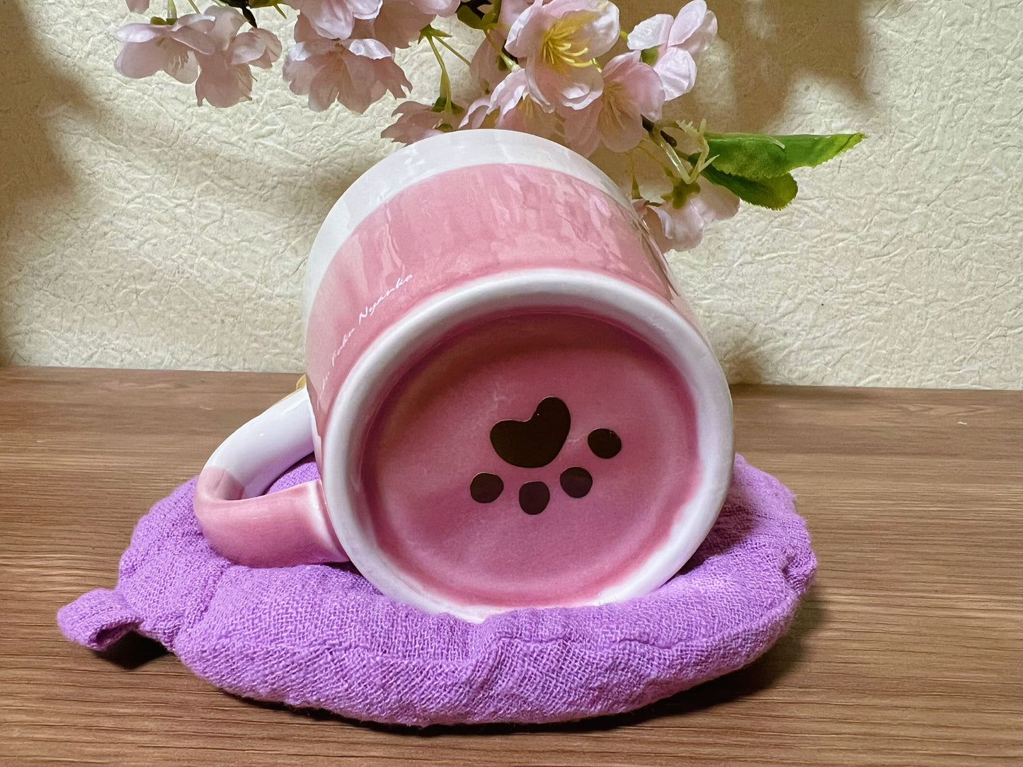 Cat mug, coaster, and spoon three-piece set. Japanese ceramics from Japan