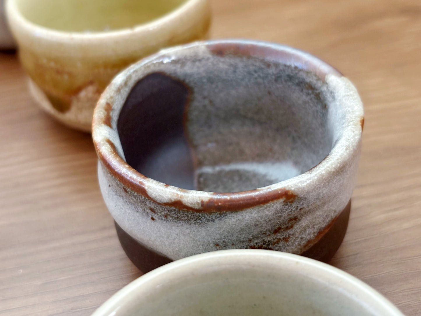 9 Piece Minoyaki Folk Inspired Teacups / Sake Cups | Set of 5 Unique Handmade Japanese Minoware Ceramic Tea Cups in Wooden Giftbox