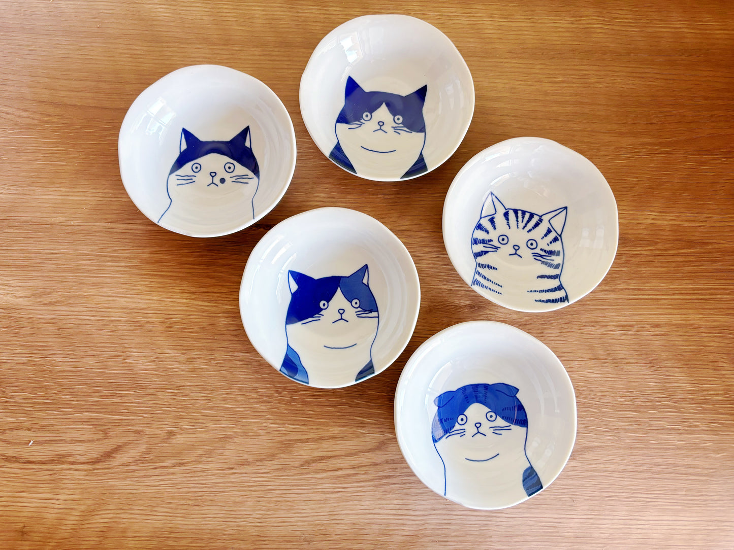 5 Piece Set of Cat bowls Cat plates Mino yaki Mino Ware From Japan Japanese ceramics