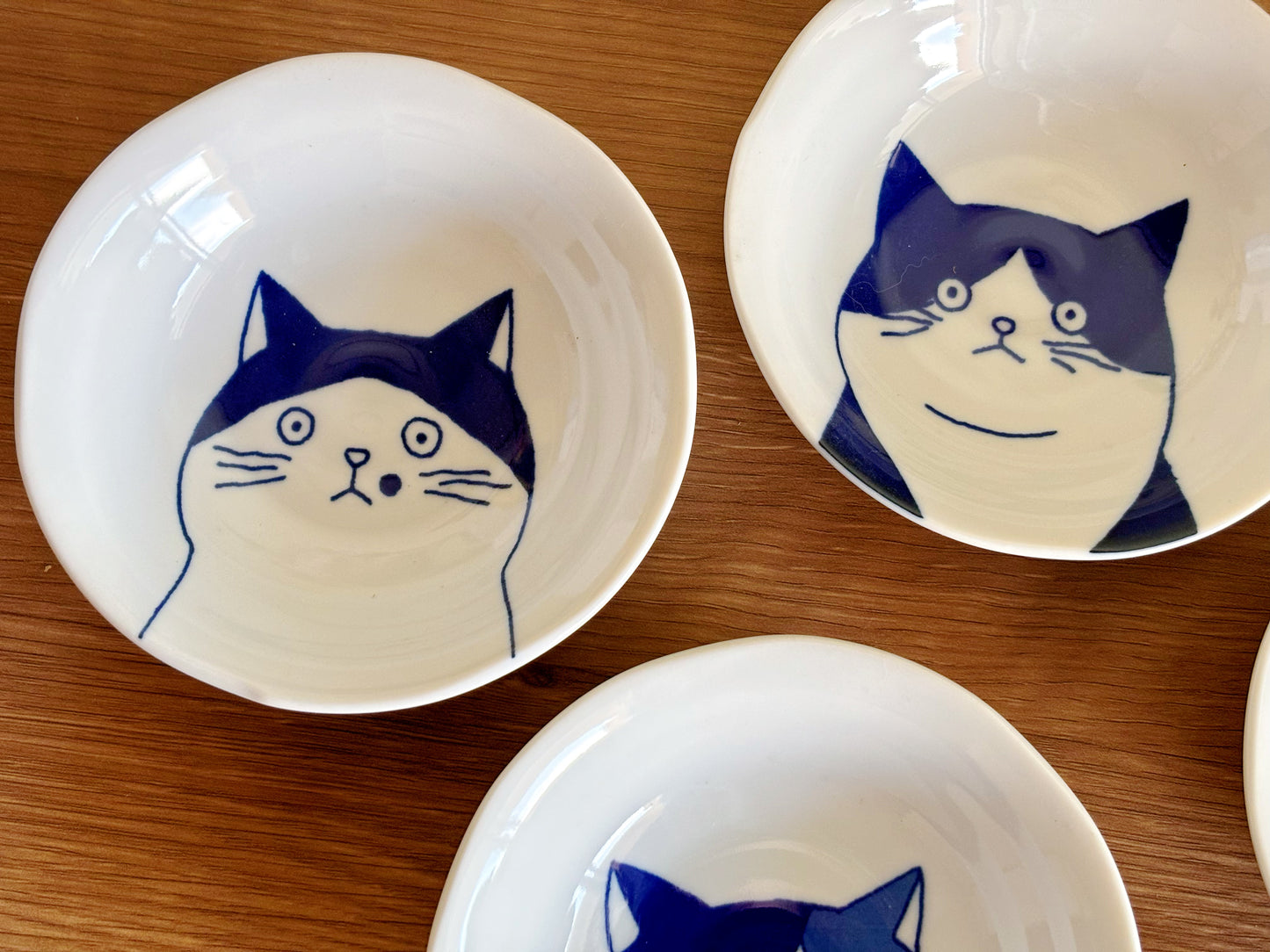 5 Piece Set of Cat bowls Cat plates Mino yaki Mino Ware From Japan Japanese ceramics