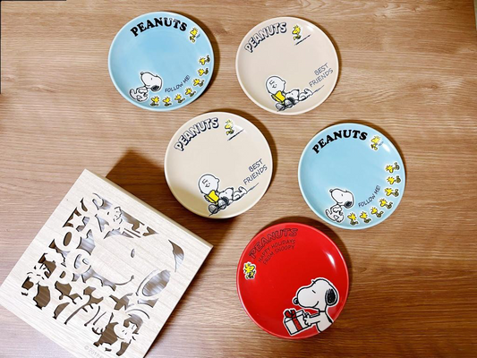 Set of 5, Snoopy Japan Macaron Color Appetizer Plates Peanuts Charlie Brown | Snoopy Best Friend Rare Collectable Tapas Tableware Giftbox