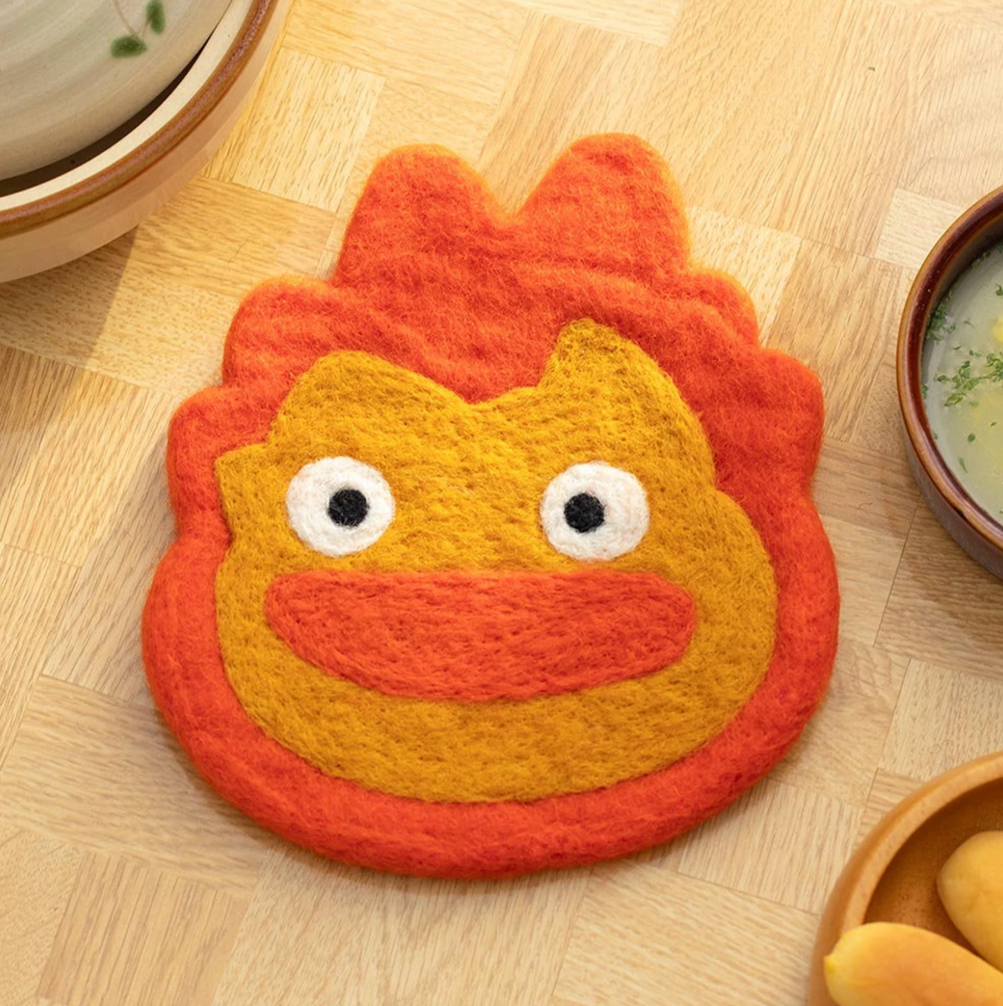 Original Studio Ghibli Handmade Wool Trivet • Totoro, Howl, Kikis Delivery Large Coaster/Place Mat/Pot Mat • Jiji, Calcifer Anime Gift