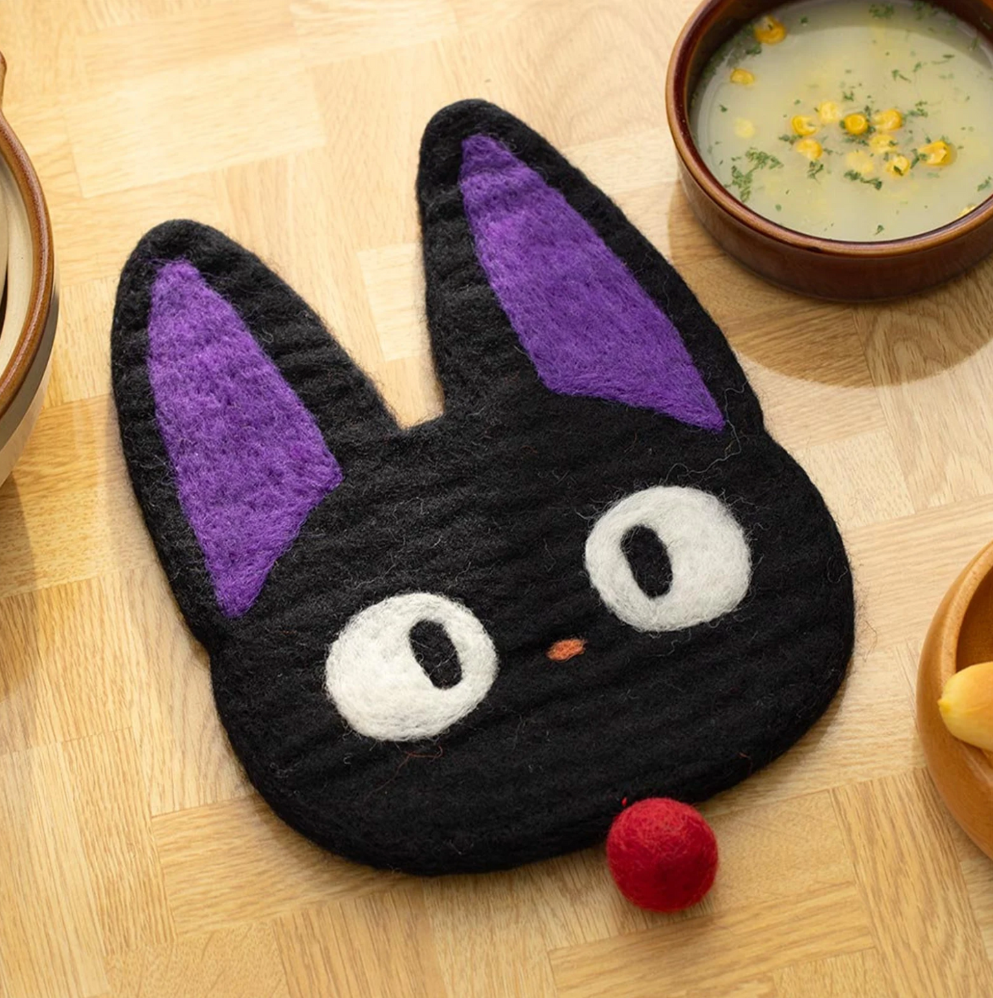 Original Studio Ghibli Handmade Wool Trivet • Totoro, Howl, Kikis Delivery Large Coaster/Place Mat/Pot Mat • Jiji, Calcifer Anime Gift