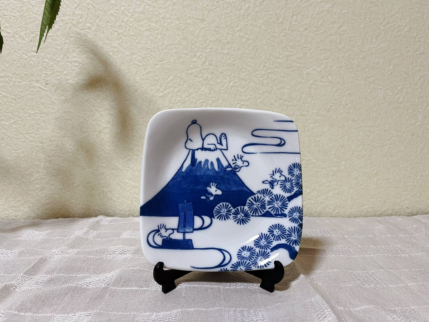 Set of 5 Snoopy Japan Indigo Square Appetizer Plates | Peanuts Snoopy Charlie Brown Mt.Fuji The Great Wave Rare Collectable Tapas Tableware