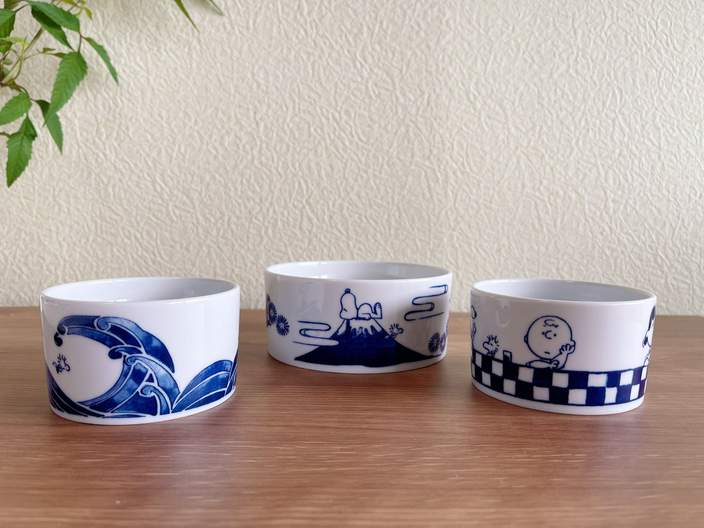 Set of 3 Snoopy Japan Indigo Ceramic Airtight Container | Peanuts Snoopy & Charlie Brown Mt.Fuji The Great Wave Storage Canister/ Lunch Bowl