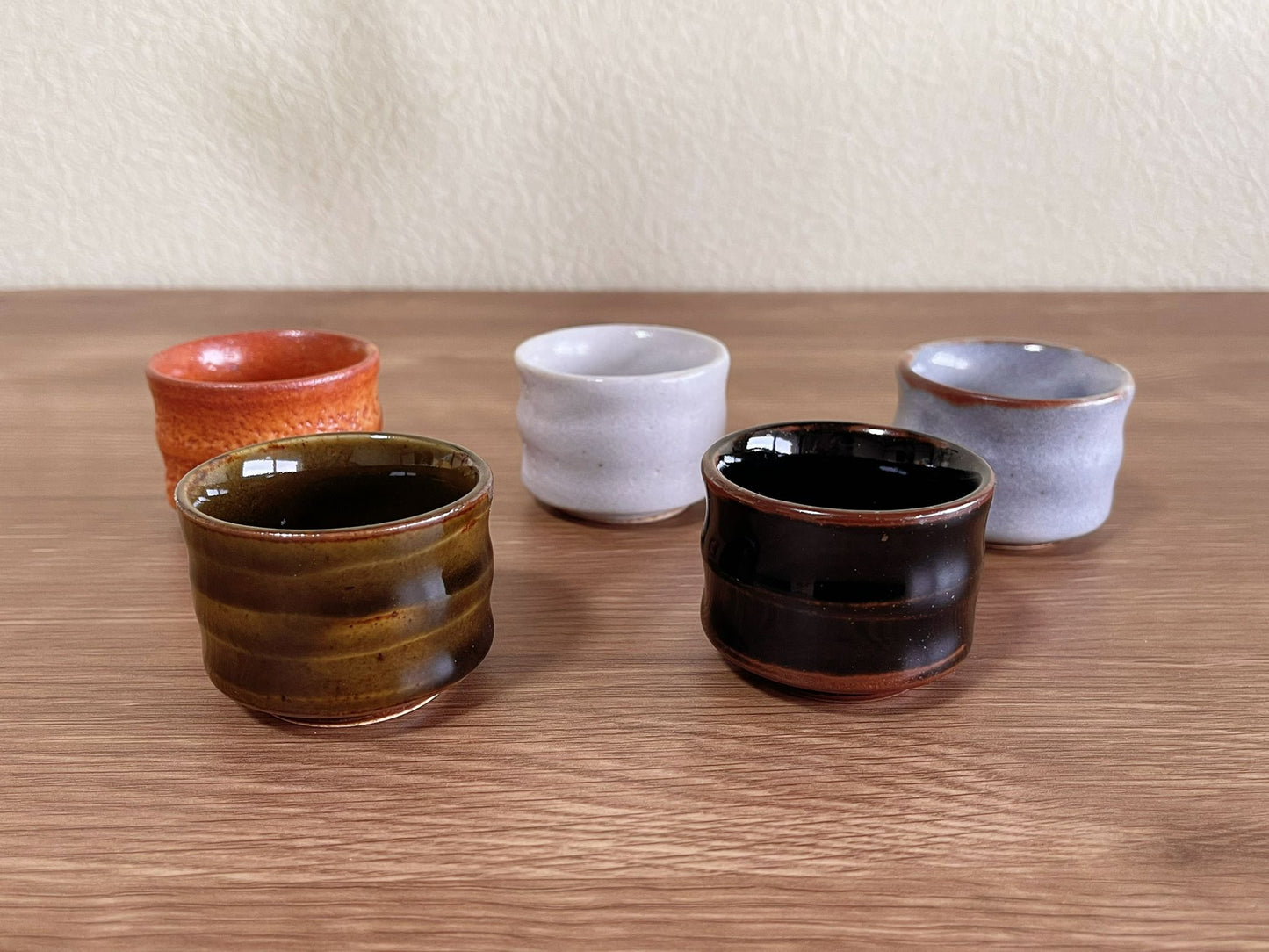 5 Piece, Mino Ware Japan Ceramic Sake Cups,Handmade in Japan,Wabi Sabi Style, Bamboo Design Ceramic Tea Cups in Giftbox,Matcha Espresso Cup