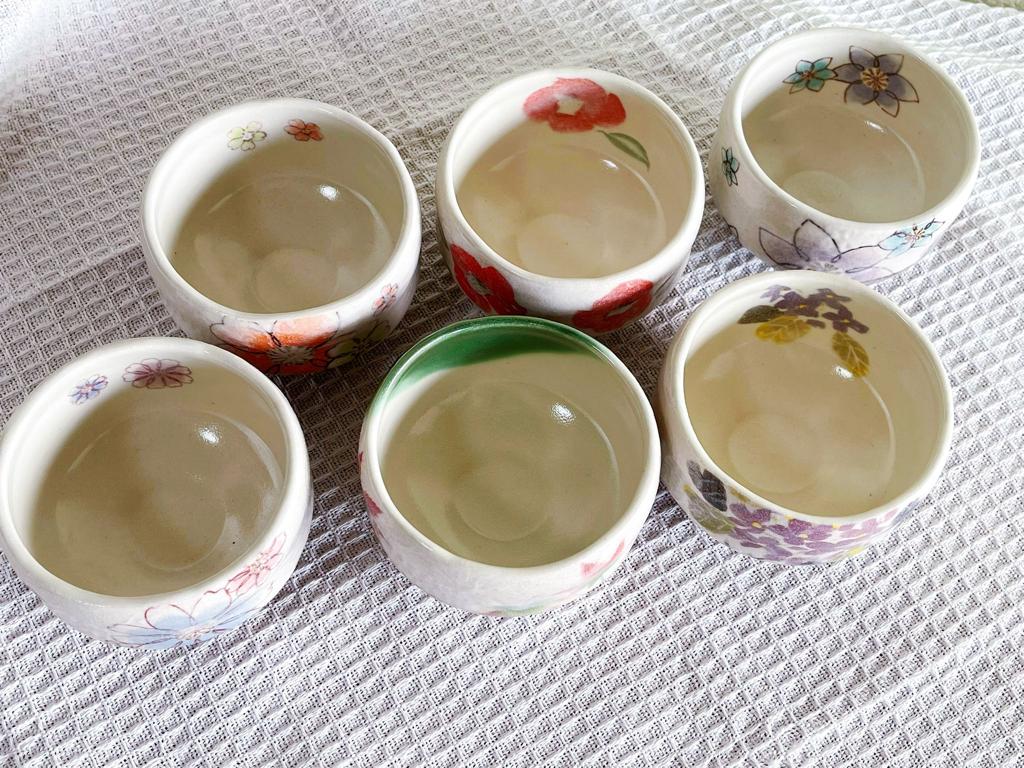 6Piece Minoyaki Folk Inspired Teacups / Sake Cups | Set of 6 Unique Handmade Japanese Minoware Ceramic Tea Cups in Wooden Giftbox