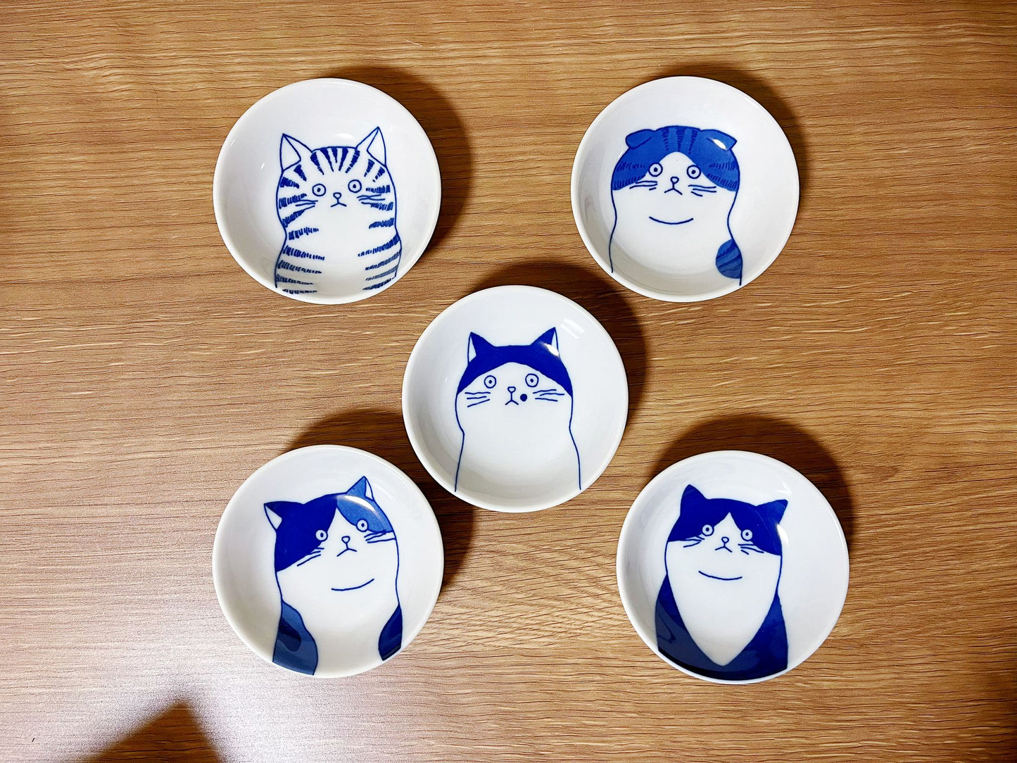 5 Piece Japanese Minoyaki Cats Mamezara Plate Set in Gift Box | Set of 5 Kawaii Petite Neko Cat Portrait Soy Sauce Plate/ Pickle Olive Dish