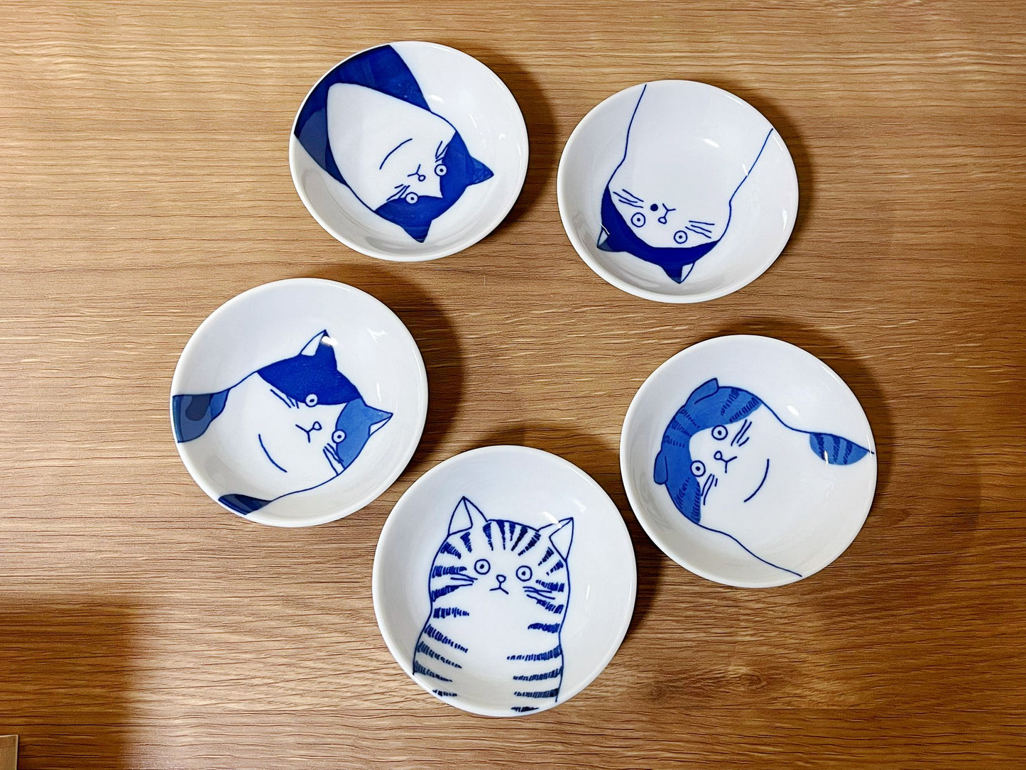 5 Piece Japanese Minoyaki Cats Mamezara Plate Set in Gift Box | Set of 5 Kawaii Petite Neko Cat Portrait Soy Sauce Plate/ Pickle Olive Dish