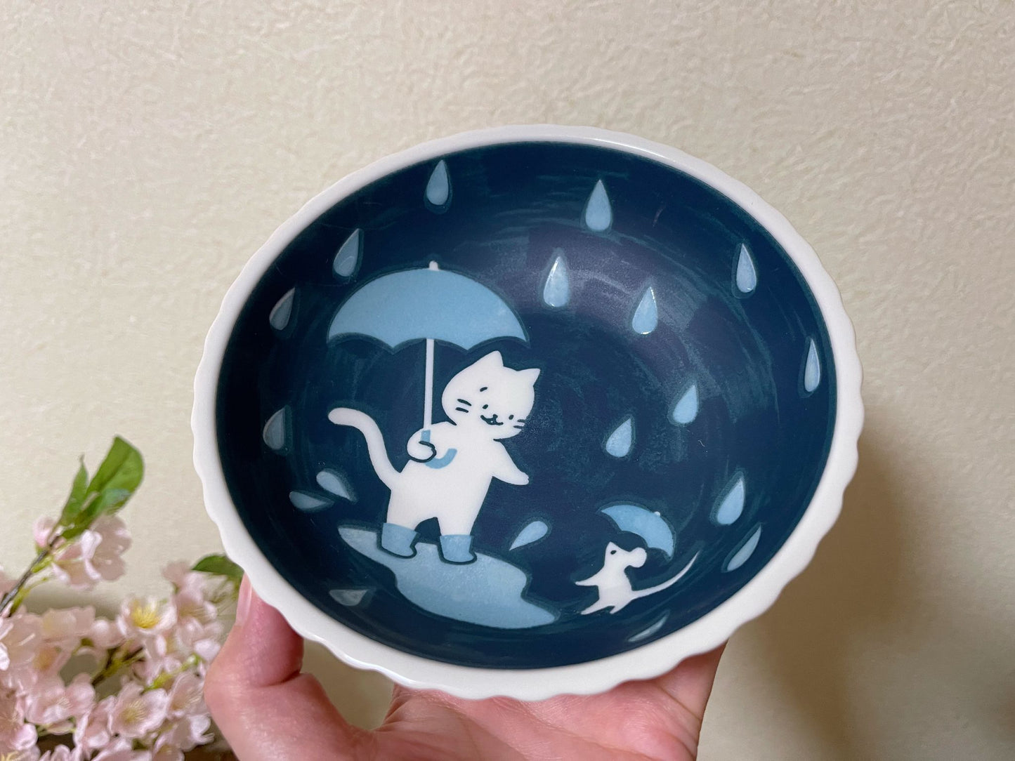 6 Piece, Japanese Mino ware Handmade Kawaii Kitty Cat Plate & Bowl Set, Mino yaki Cute Cat kitten Sunday,Snowman/Fish Made in Japan,Gift Box