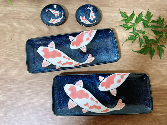 4 Pieces in 1 Set, Koi Fish Ramen Plate Japanese Mino Ware Made in Japan Tableware Set Authentic Japanese tableware handmade sushi plate set