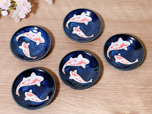 Set of 5, Koi Fish Plate Japanese Mino Ware Made in Japan Tableware Set handmade Salad Bowl/ Pickle Olive Dish/Ice Cream Bowl