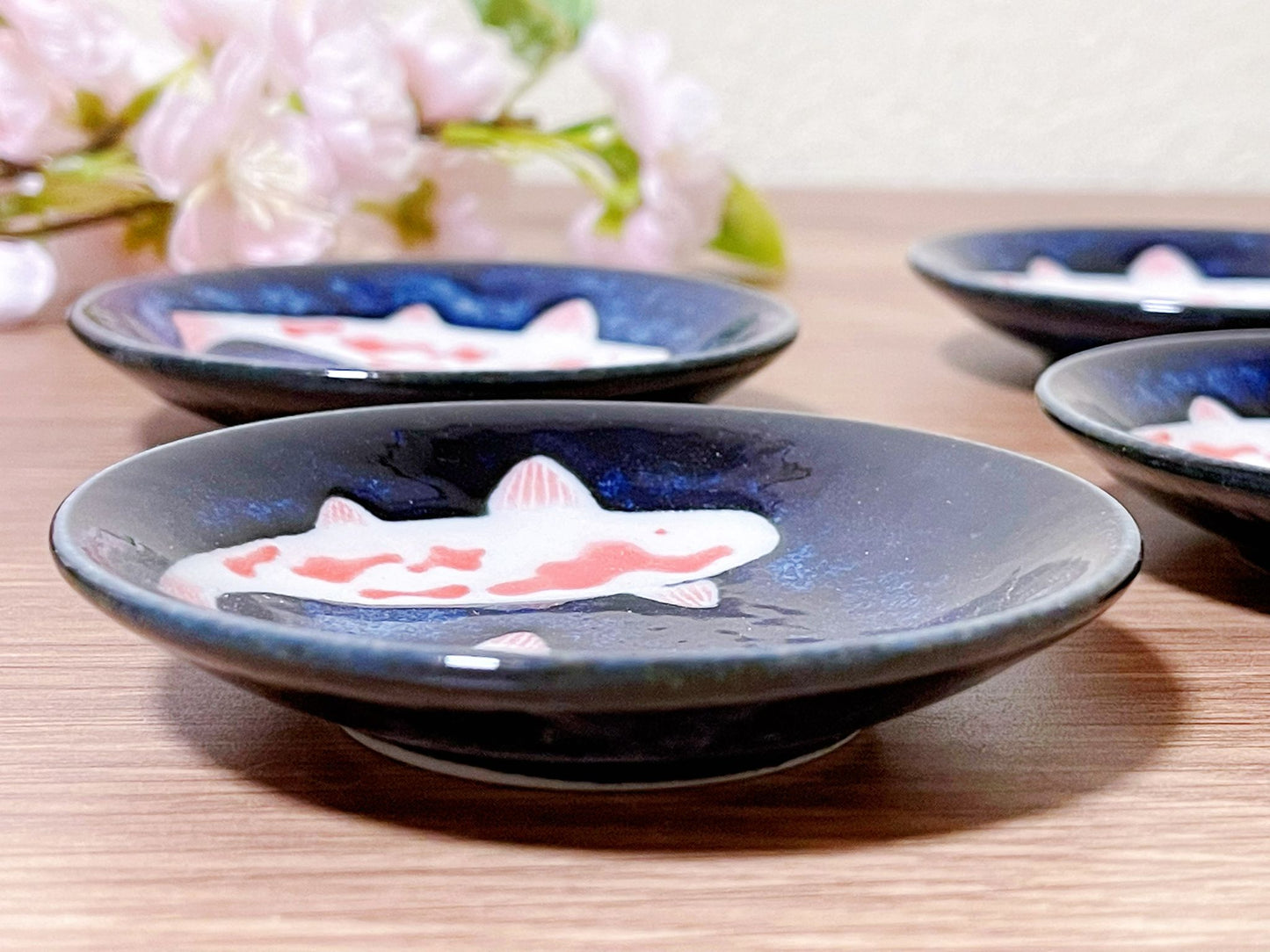 Set of 5, Koi Fish Plate Japanese Mino Ware Made in Japan Tableware Set handmade Salad Bowl/ Pickle Olive Dish/Ice Cream Bowl