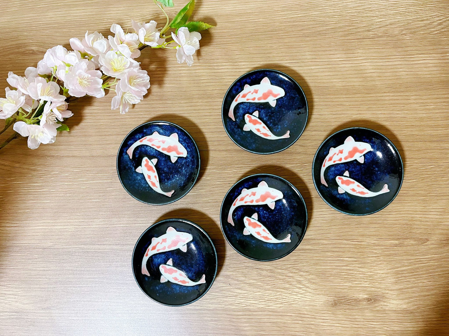 Set of 5, Koi Fish Plate Japanese Mino Ware Made in Japan Tableware Set handmade Salad Bowl/ Pickle Olive Dish/Ice Cream Bowl