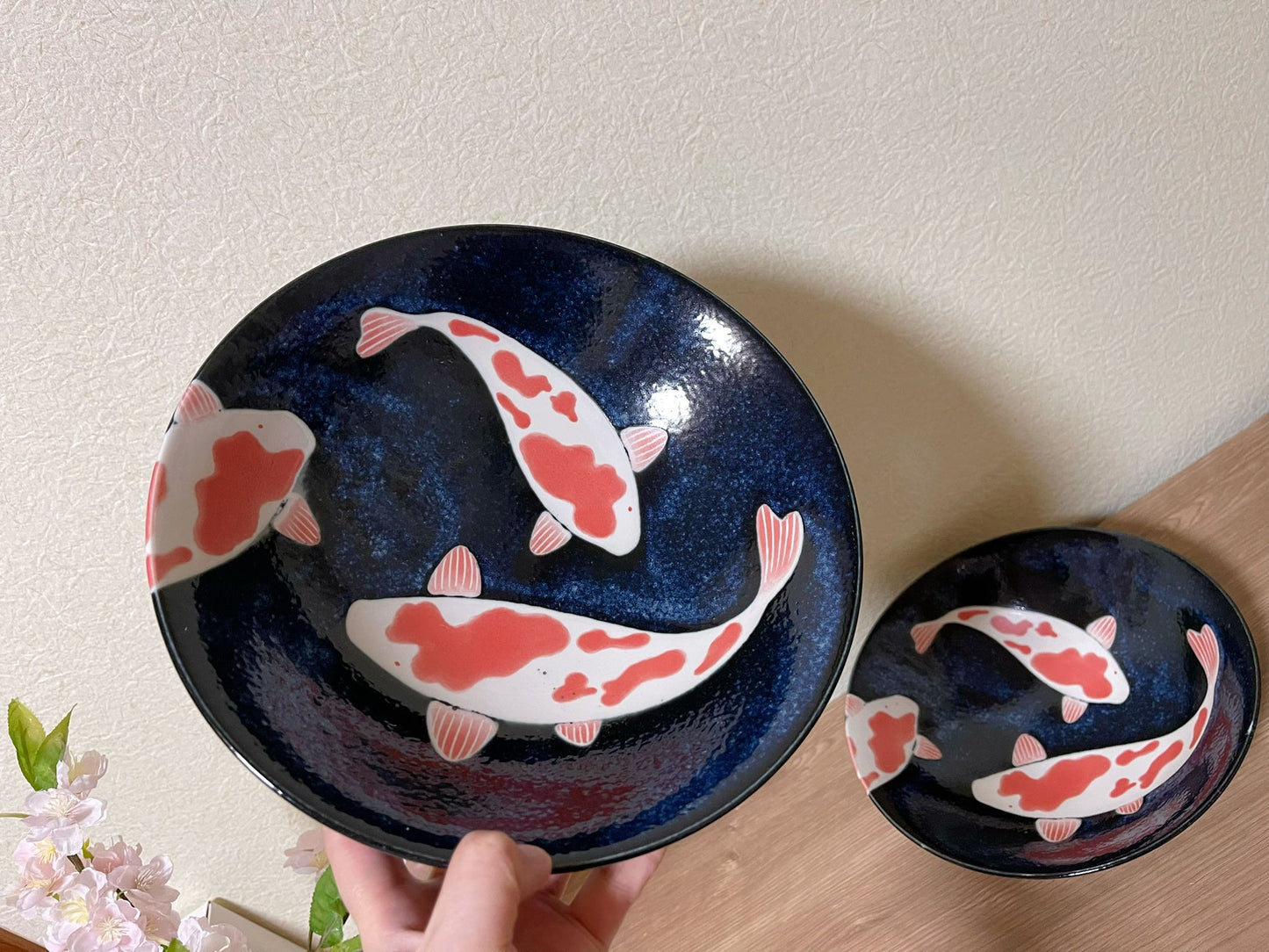 2 Pieces Ramen Bowl Gift Box, Koi Fish Ramen Soup Bowl Japanese Mino Ware Plate Handmade in Japan Tableware Set,Salad Bowl Free Gift Wrapping