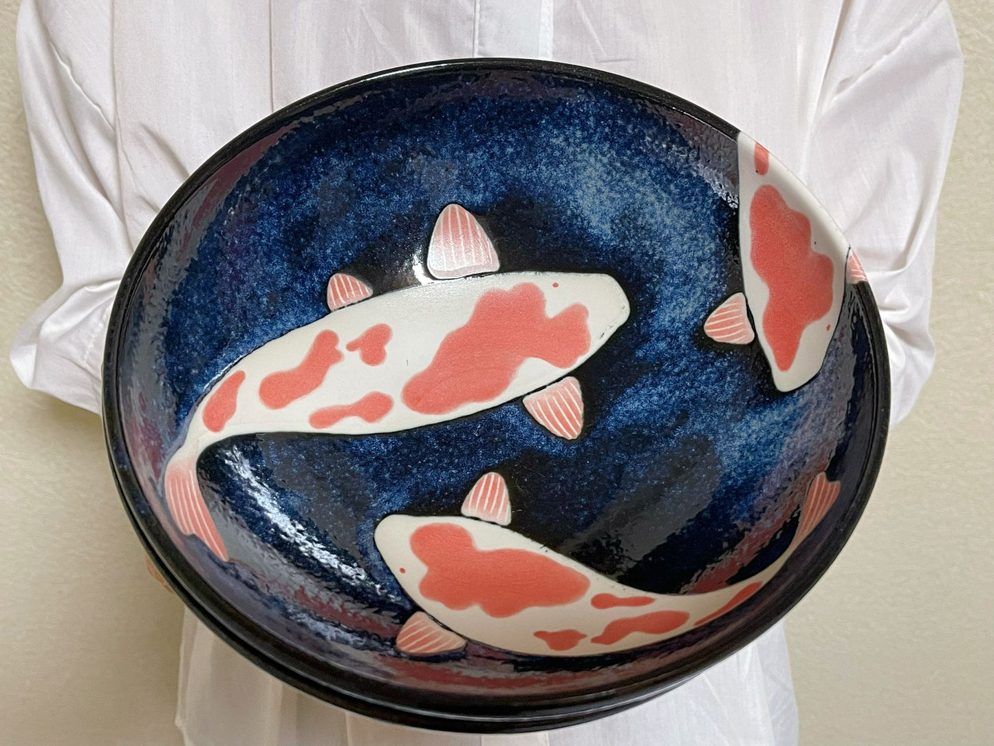 Pair of 2,Koi Fish Ramen Bowl/Plate|Japanese Mino Ware|Made in Japan｜Tableware Set| Authentic Japanese tableware |Handmade 25.5cm