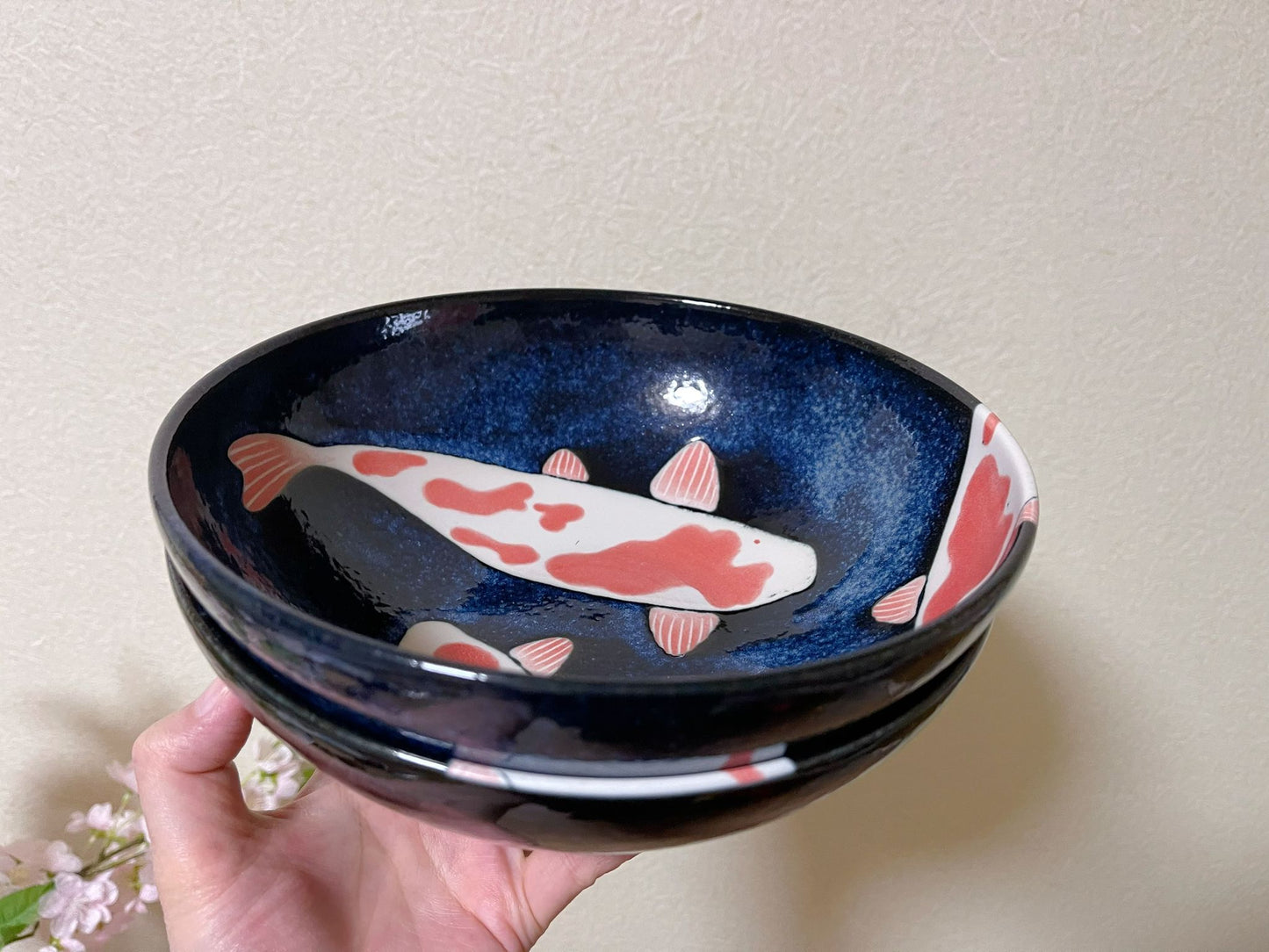 Pair of 2,Koi Fish Ramen Bowl/Plate|Japanese Mino Ware|Made in Japan｜Tableware Set| Authentic Japanese tableware |Handmade 25.5cm