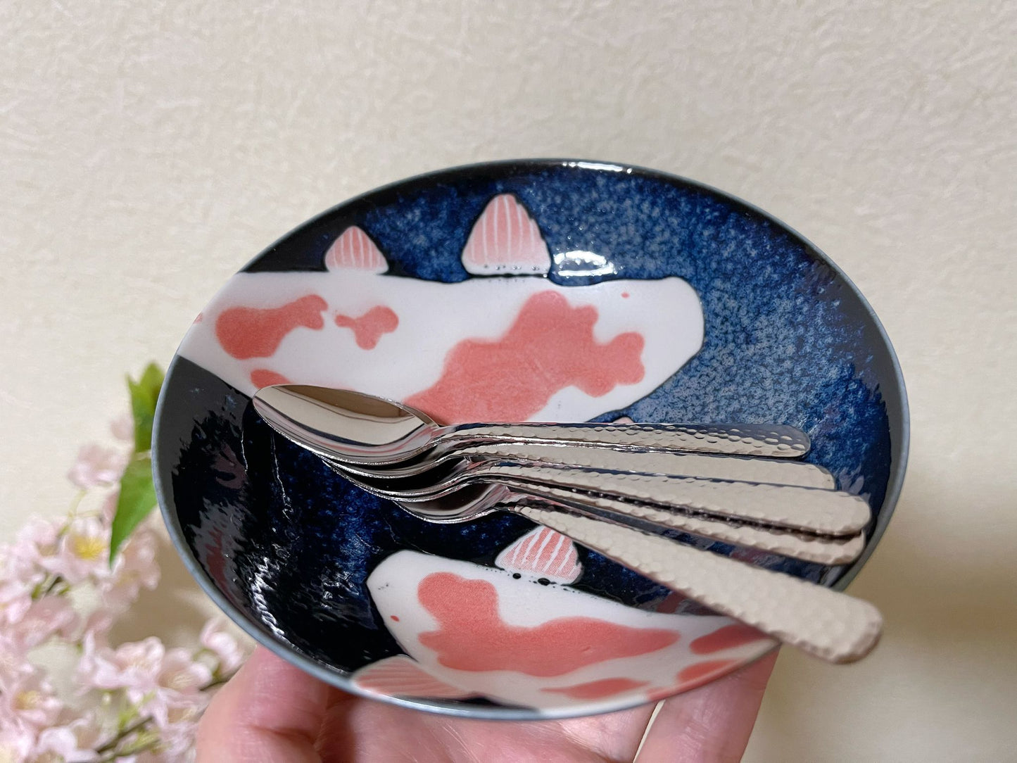 Set of 5, Koi Fish Plate Japanese Mino Ware Made in Japan Tableware Set handmade Salad Bowl/ Pickle Olive Dish/Ice Cream Bowl