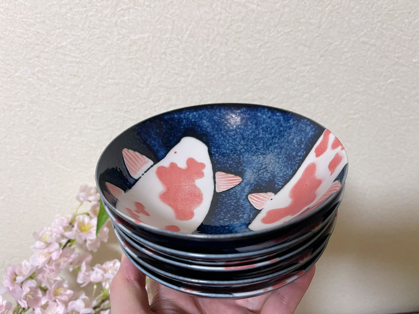 Set of 5, Koi Fish Plate Japanese Mino Ware Made in Japan Tableware Set handmade Salad Bowl/ Pickle Olive Dish/Ice Cream Bowl