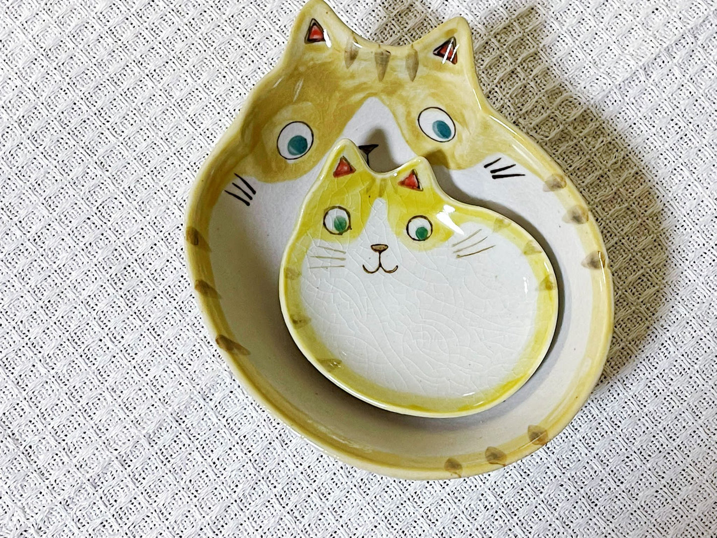 Unique Japanese Cat Shaped Appetizer Plates Perfect for Collectors and Kitty Lovers | Mino Ware Handcrafted Set of 2 Plates