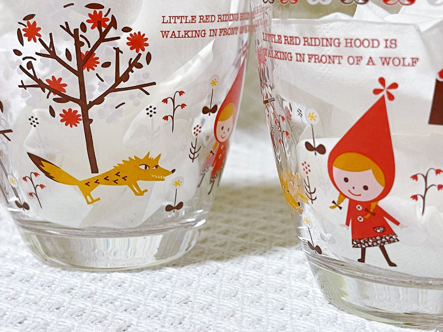 Set of Two,Handcrafted Fairy Tale Glass Cups | Enchanting Little Red Riding Hood Art | Frosty Beverage Glasses | Charming Christmas presents