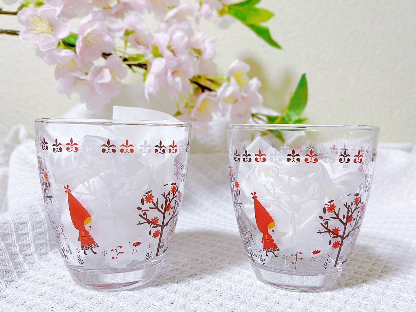 Set of Two,Handcrafted Fairy Tale Glass Cups | Enchanting Little Red Riding Hood Art | Frosty Beverage Glasses | Charming Christmas presents