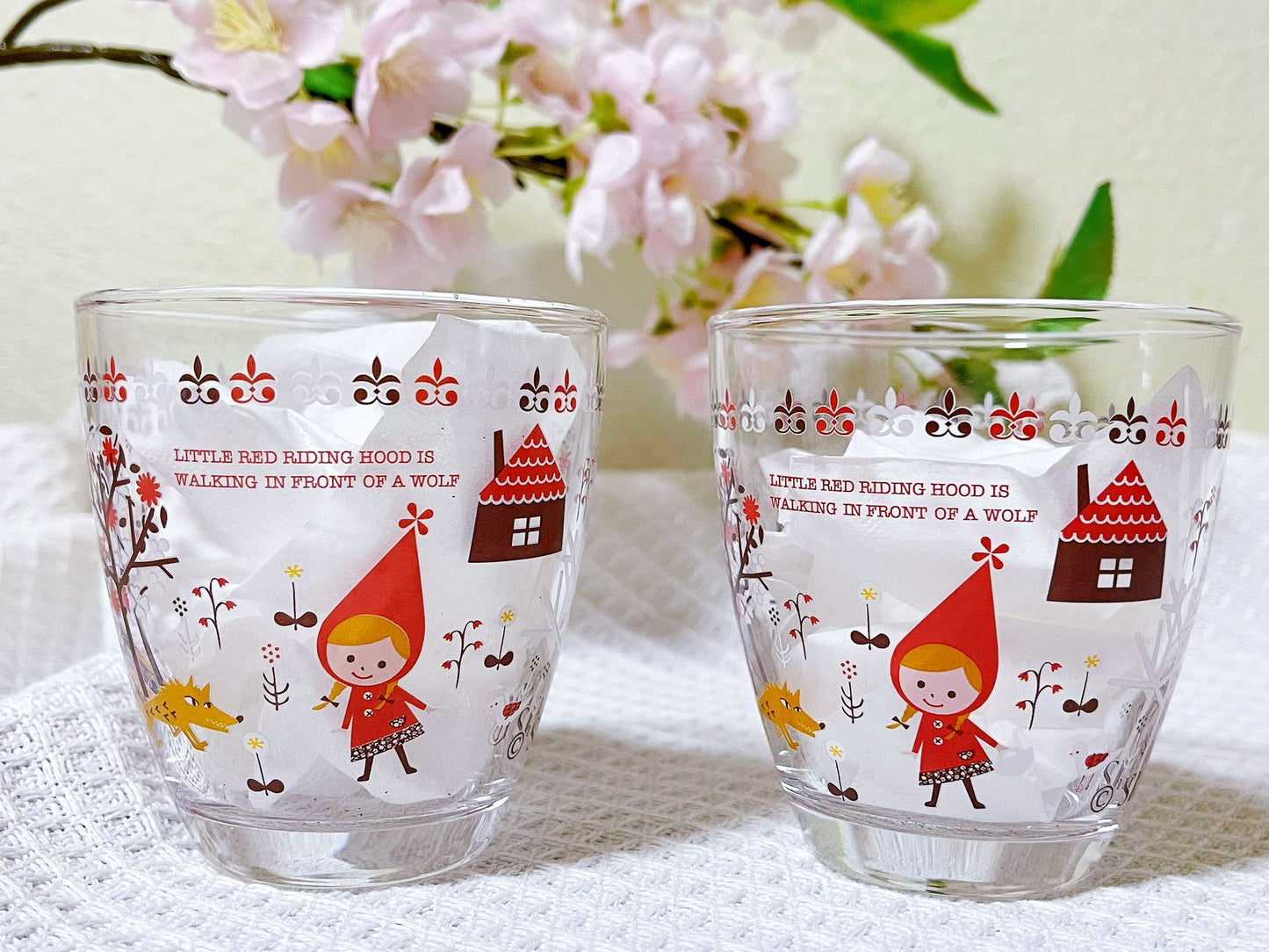 Set of Two,Handcrafted Fairy Tale Glass Cups | Enchanting Little Red Riding Hood Art | Frosty Beverage Glasses | Charming Christmas presents