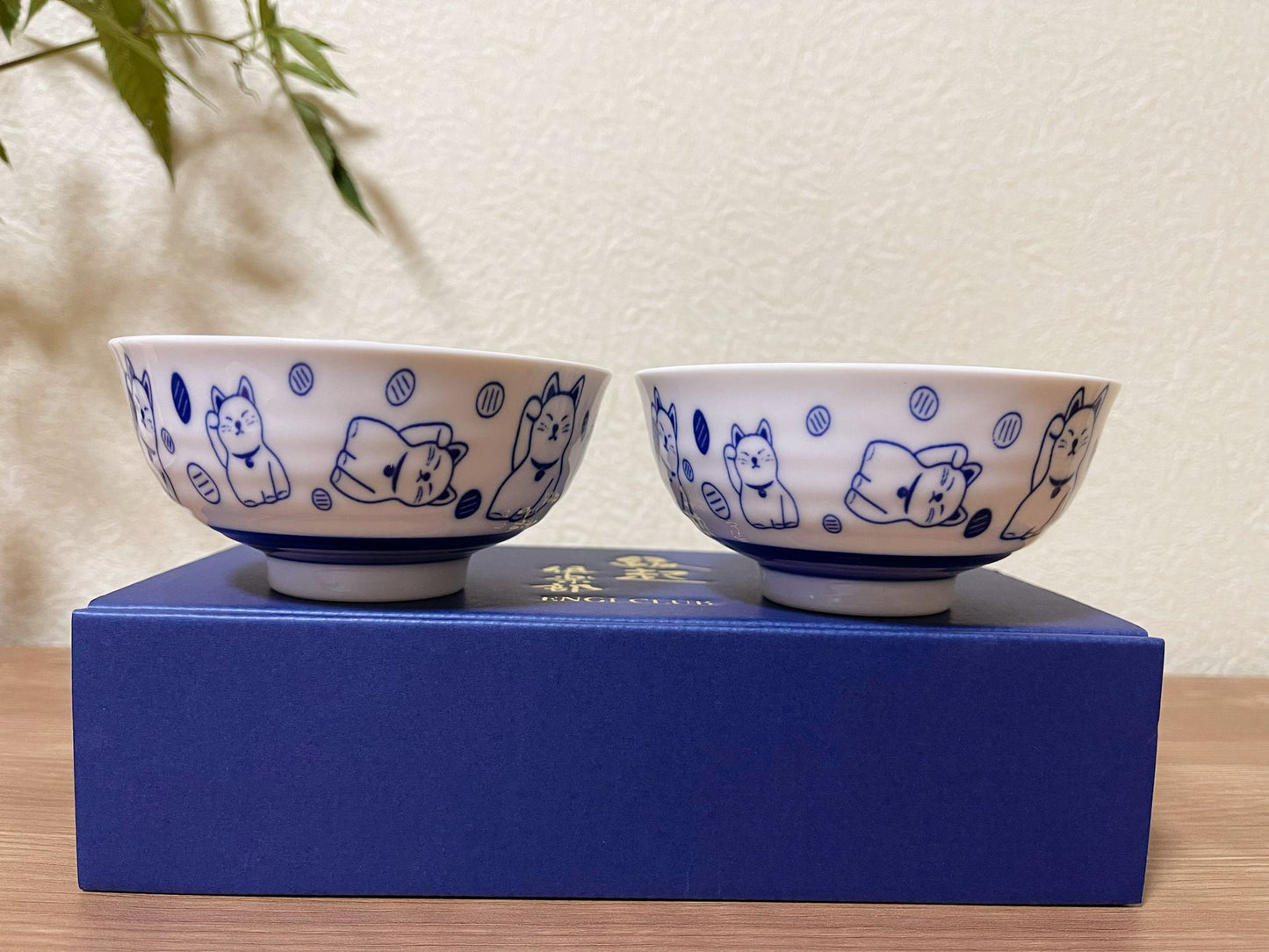 Set of 2,Jpaneese Mino Ware  Lucky Cat Ceramic Bowl Gift Box ｜Mino Yaki Maneki Neko Bowl Set