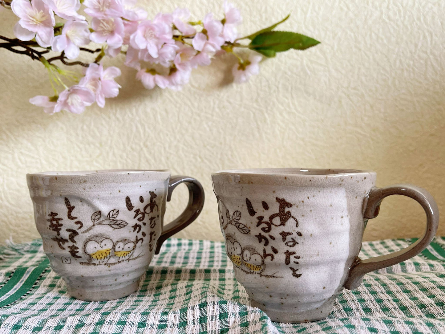 Set of 3,Japanese Kutani Ware Ceramic Coffee Mug Gift Set, Owl Tea Cup/Coffee Mug,Blessing Lucky Pattern Pottery Mug