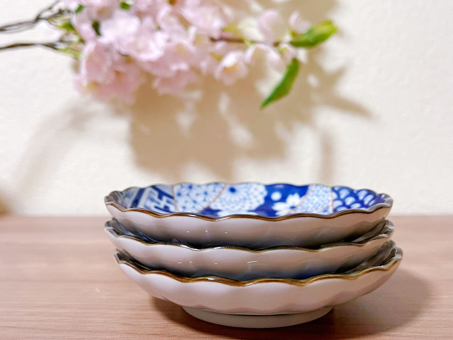 Set of 3,Kintugi Style Sakura Plates |Exquisite Japan Mino Ware Handmade Ceramic Dishes | Tapas Desserts |Soy Sauce Plate/ Pickle Olive Dish