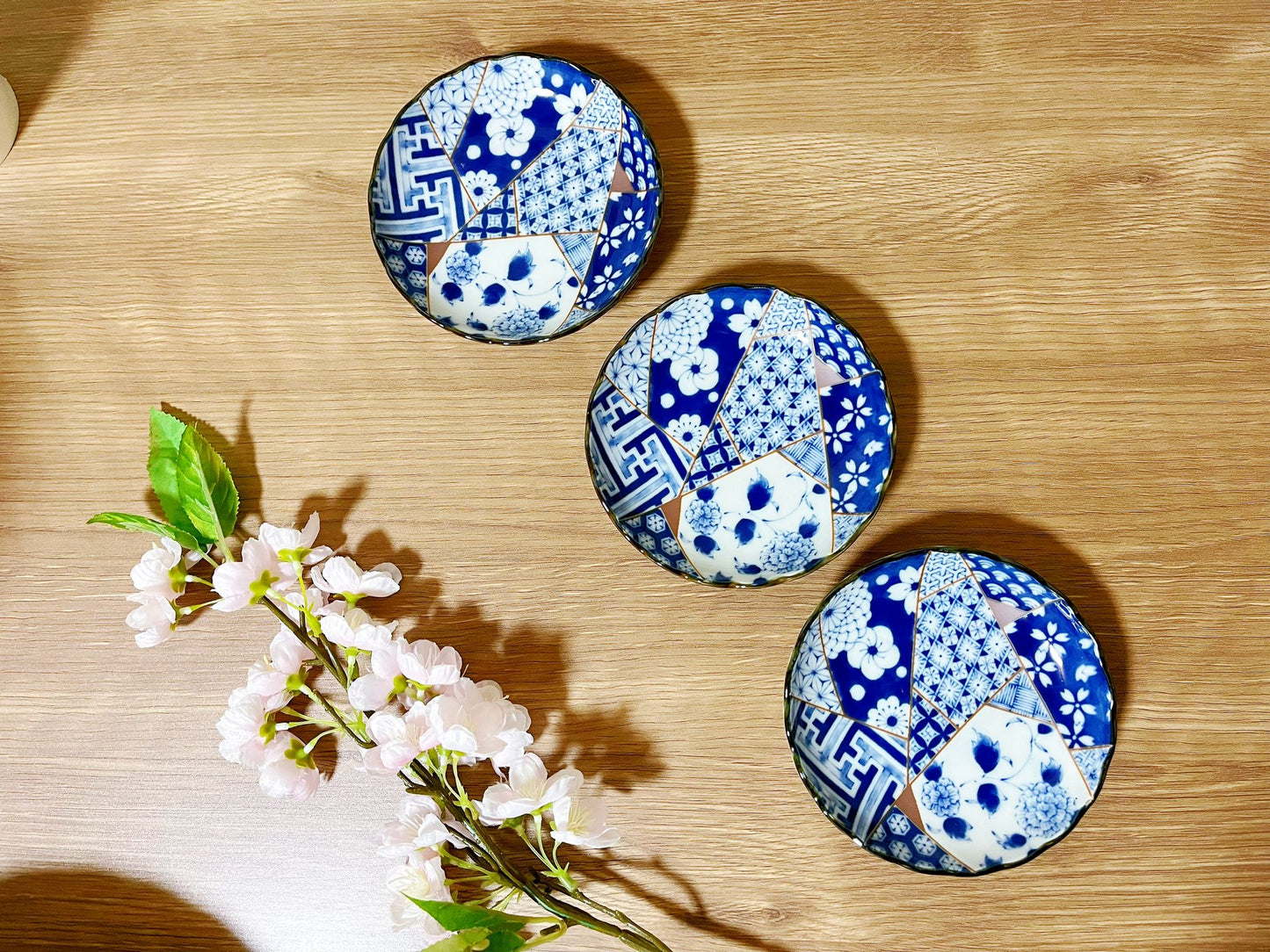 Set of 3,Kintugi Style Sakura Plates |Exquisite Japan Mino Ware Handmade Ceramic Dishes | Tapas Desserts |Soy Sauce Plate/ Pickle Olive Dish