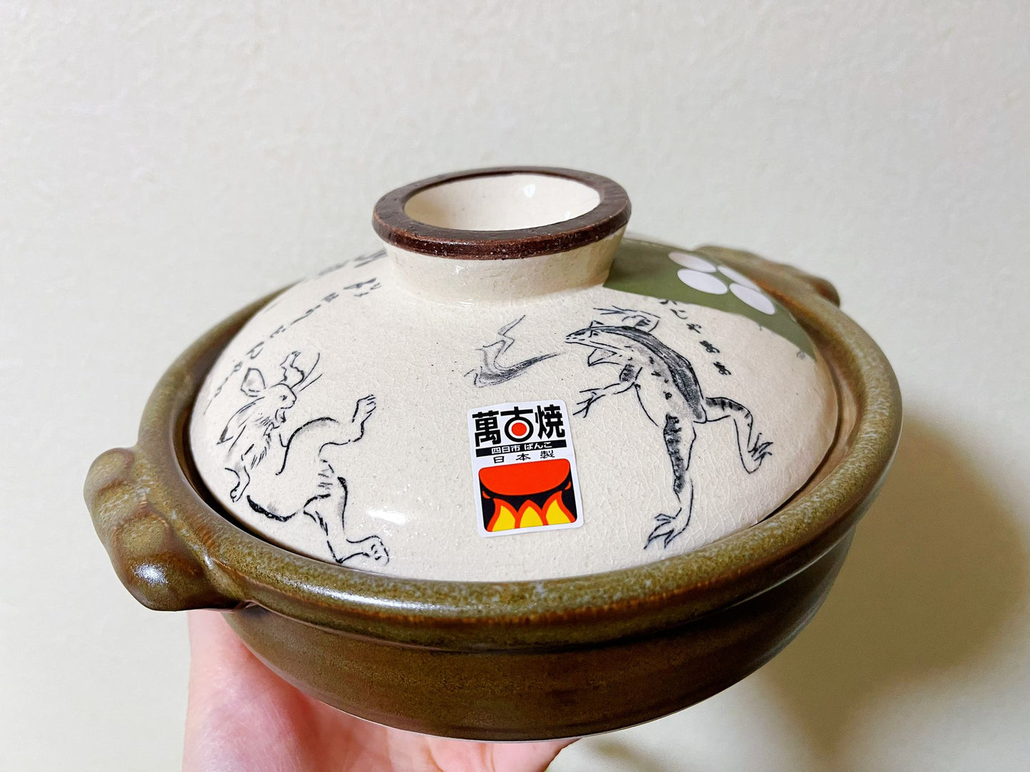 Japan Folklore Caricature Bankoyaki Japanese Ceramic Donabe Clay Pot | Handmade Cooking Pot Gas Stove & Oven for Nabemono Hotpot | Rice Pot