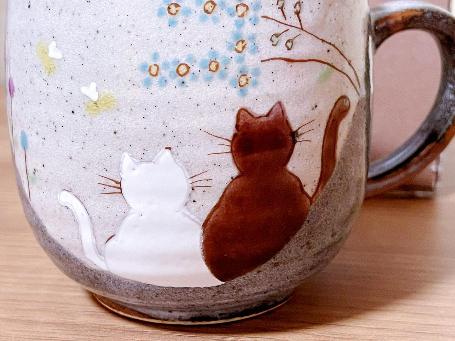 Japanese Kutani Yaki Handmade Cat Cup Coffee Cup Tea Cup Gift, Sakura Kitten Ceramic Household Cup,Made in Japan,Afternoon Tea Cup