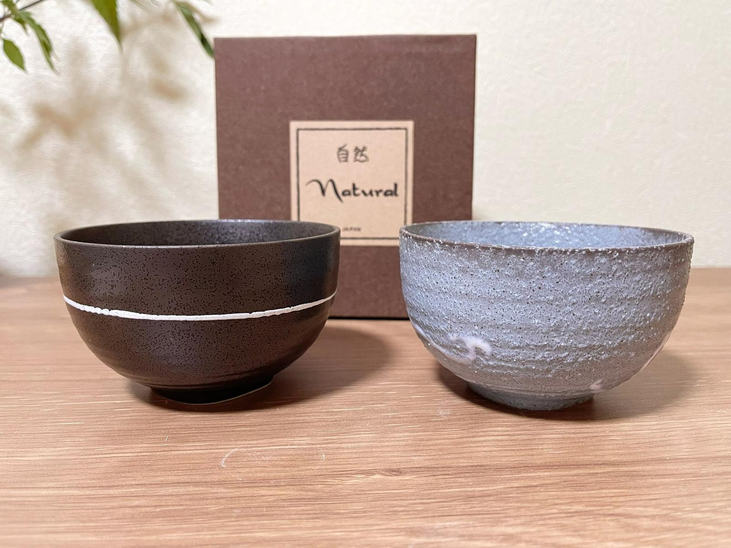 Pair of 2 Wabi Sabi Handmade Minoyaki Latte Bowl/ Soup Mug with Handle | Black & Gray Japanese Pottery Coffee, Tea, Soup Cup in Gift Box