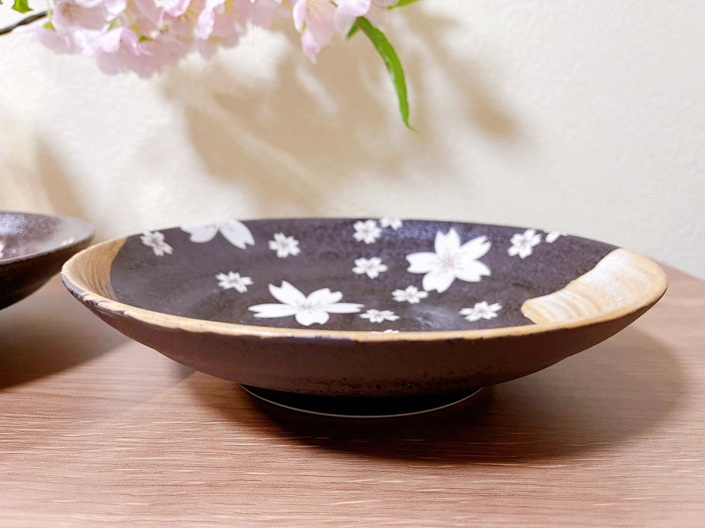 Artisanal Swirls Japanese Ceramic Plate - Handcrafted in Japan |Exquisite Addition to Dining Set|Minoware Cherry Blossom Motif Pasta Plates