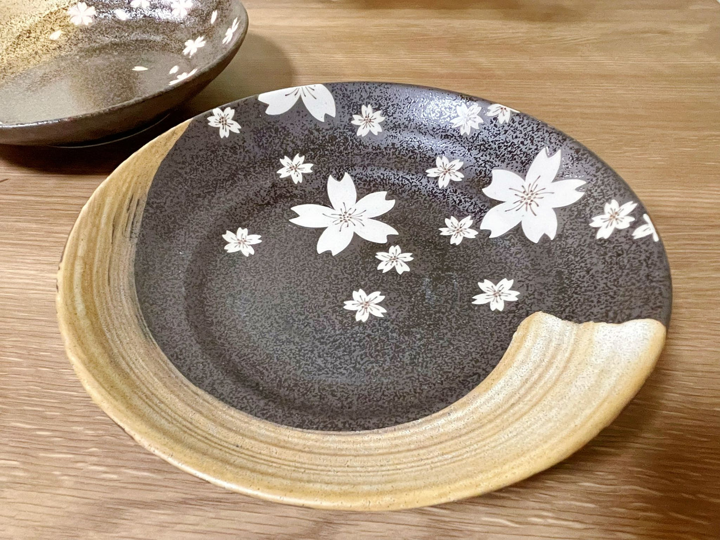 Artisanal Swirls Japanese Ceramic Plate - Handcrafted in Japan |Exquisite Addition to Dining Set|Minoware Cherry Blossom Motif Pasta Plates